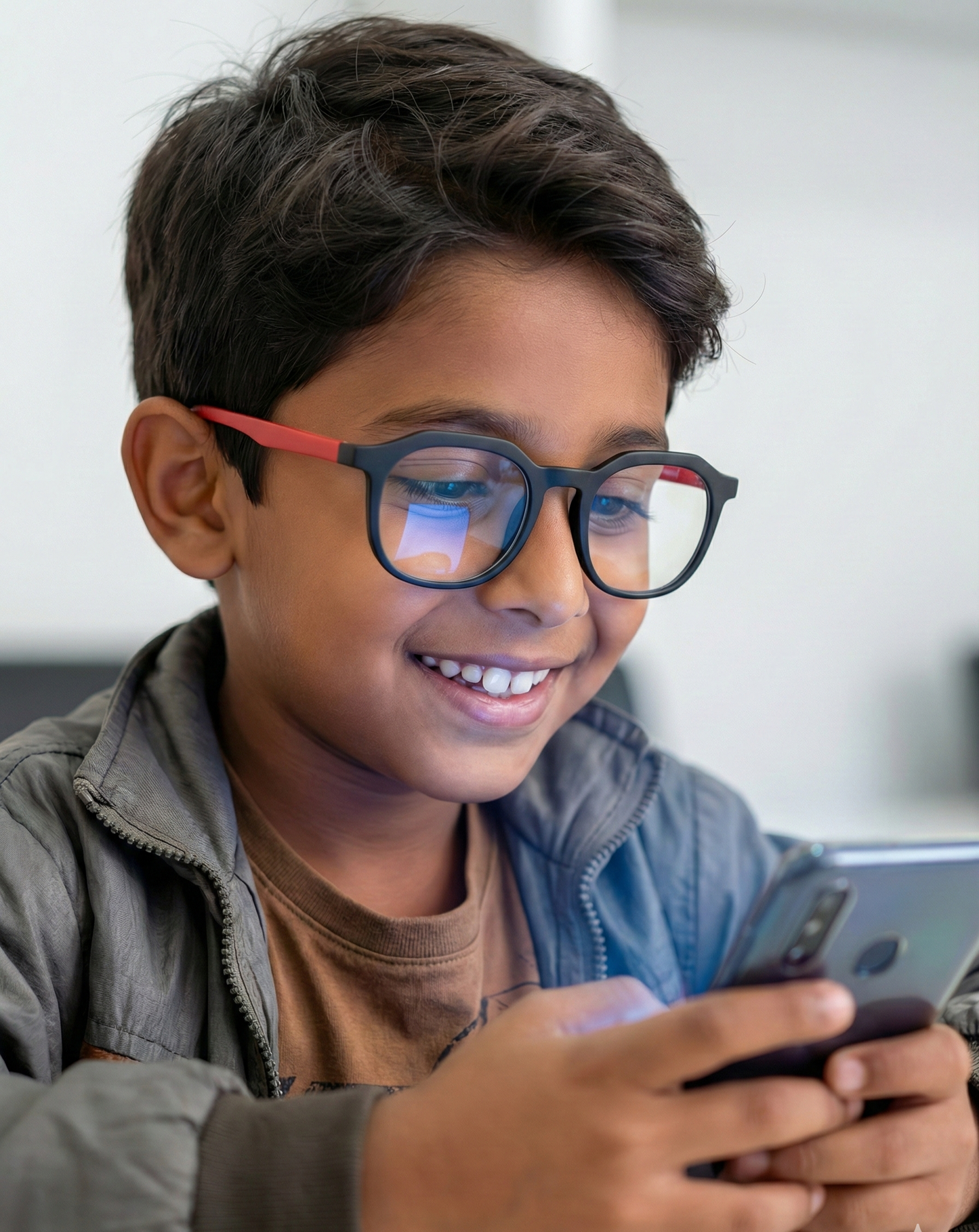 Kids(9-13 yrs) Zero Power Screen Protection GLASSES - Hexagon Matte Black / Red