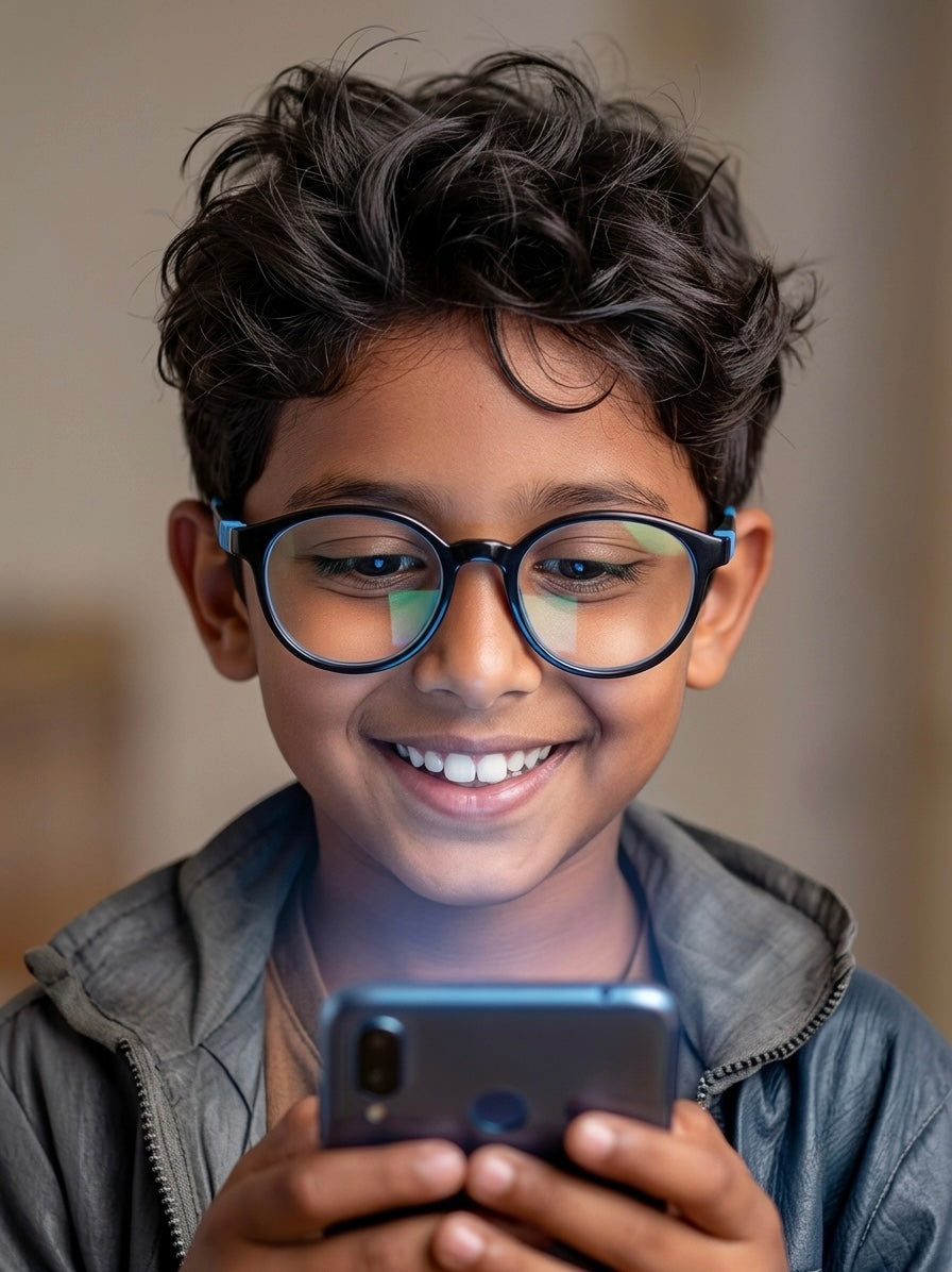 Kids(6-9 yrs) Zero Power Screen Protection Glasses - Round Dark Navy Blue - Blue