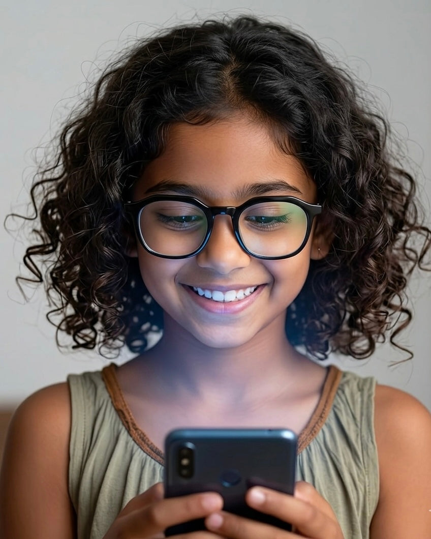 Kids(9-13 yrs) Zero Power Screen Protection GLASSES - Hexagon Glossy Black
