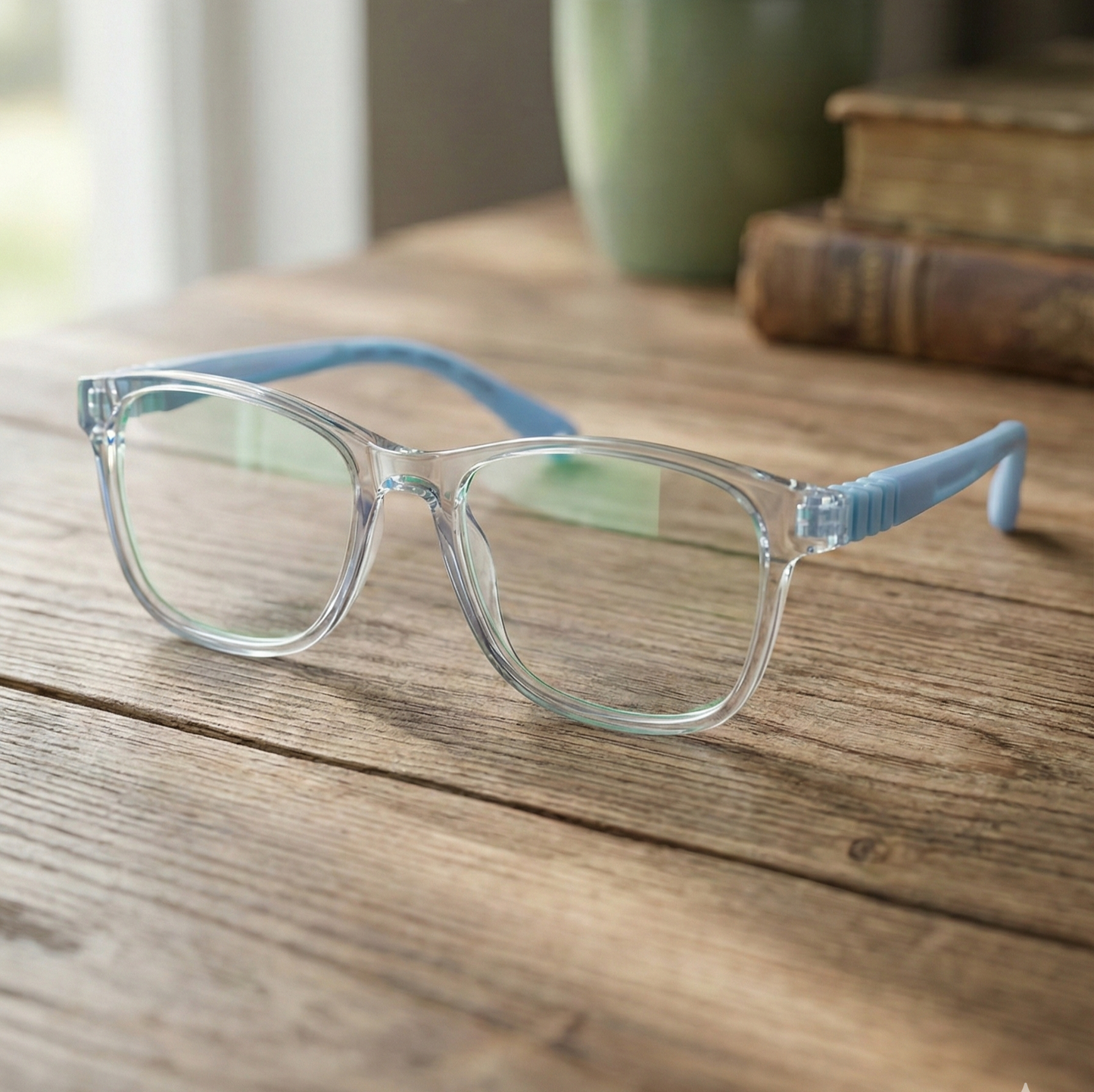 Kids(6-9 yrs) Zero Power Screen Protection Glasses - Square Transparent / Blue