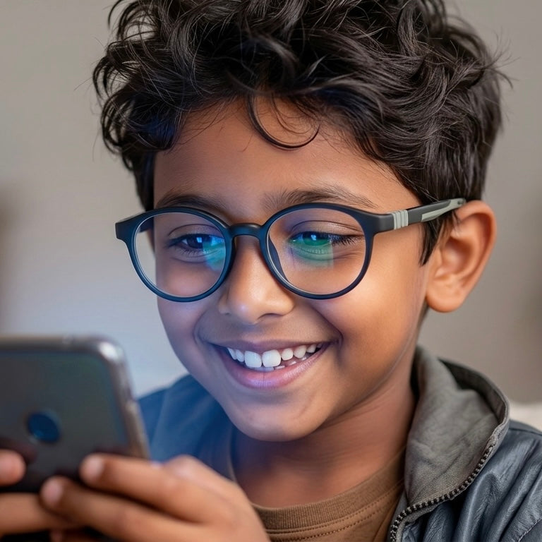 Kids(6-9 yrs) Zero Power Screen Protection Glasses - Round Matte Black - Grey