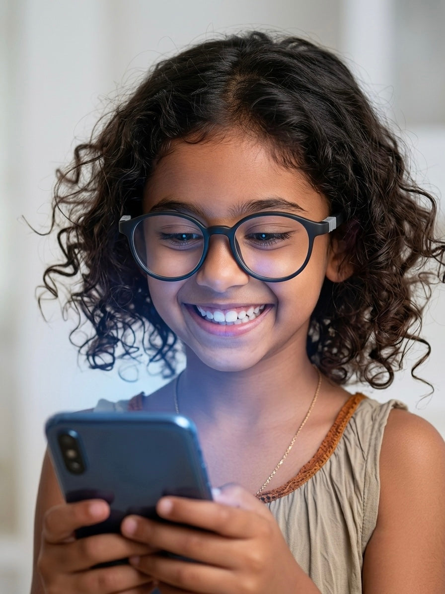 Kids(6-9 yrs) Zero Power Screen Protection Glasses - Round Matte Black - Grey