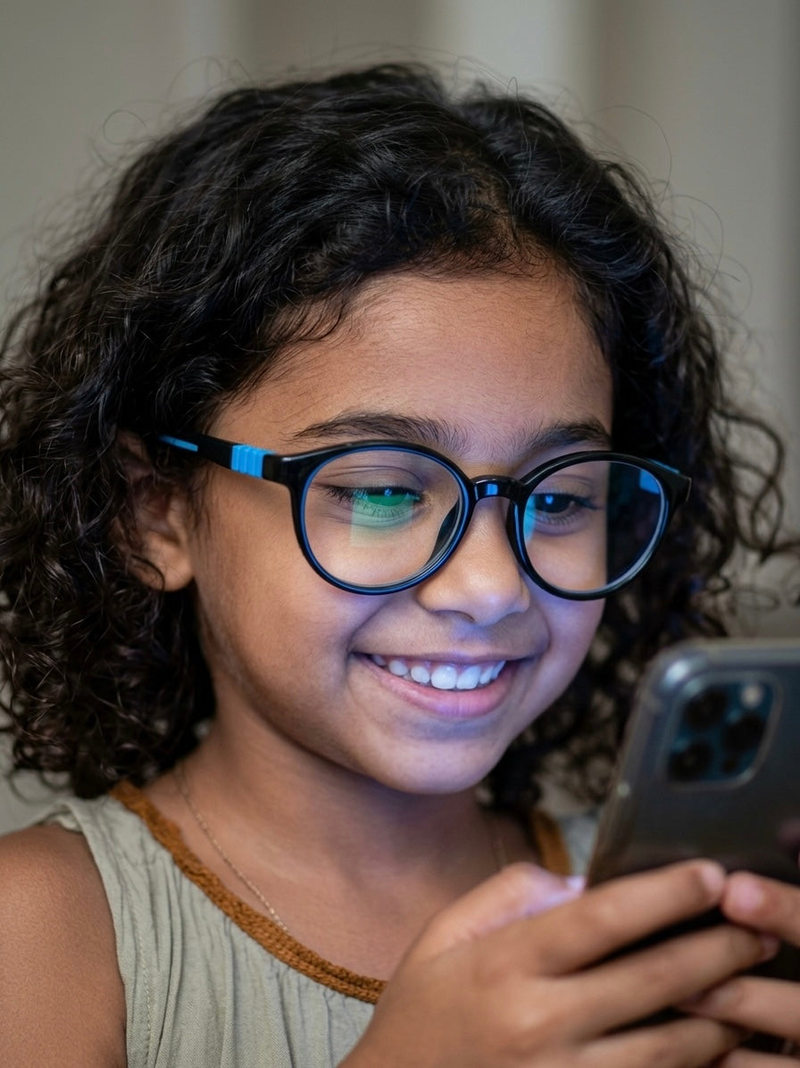 Kids(6-9 yrs) Zero Power Screen Protection Glasses - Round Dark Navy Blue - Blue