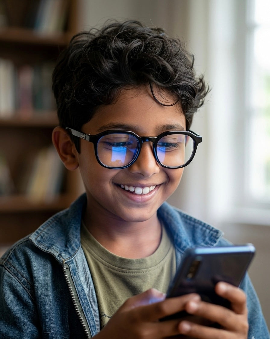Kids(9-13 yrs) Zero Power Screen Protection GLASSES - Hexagon Glossy Black
