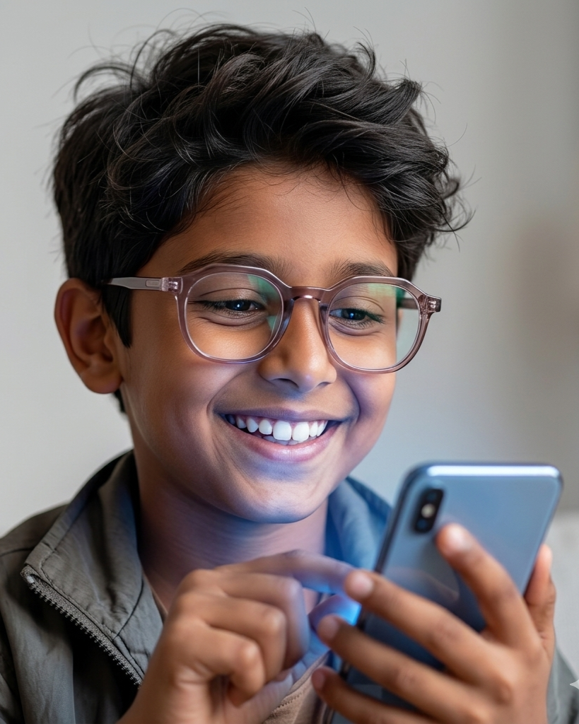 Kids(9-13 yrs) Zero Power Screen Protection GLASSES - Hexagon Brown Transparent / Brown