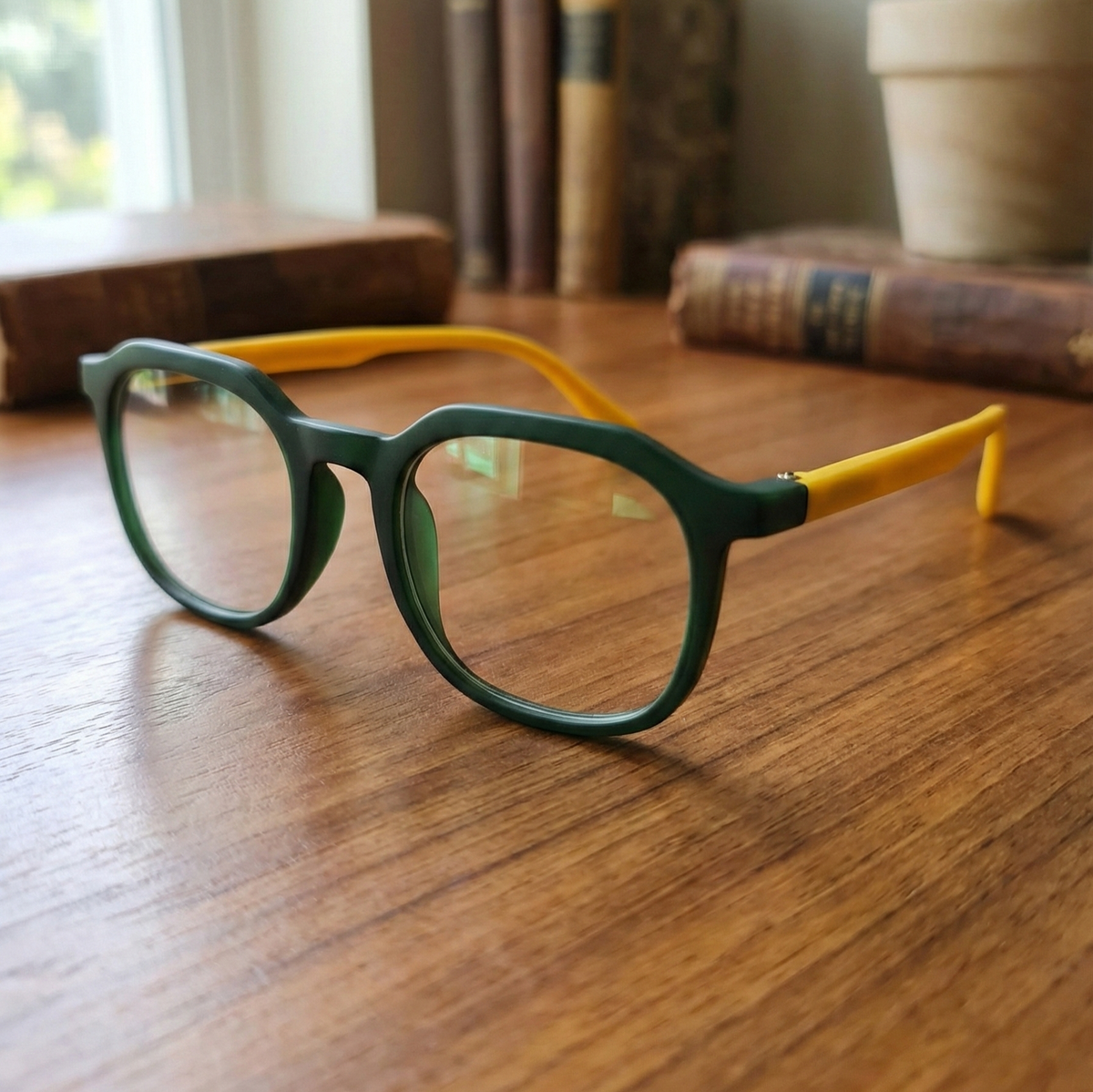 Kids(9-13 yrs) Zero Power Screen Protection GLASSES - Hexagon Dark Green / Yellow