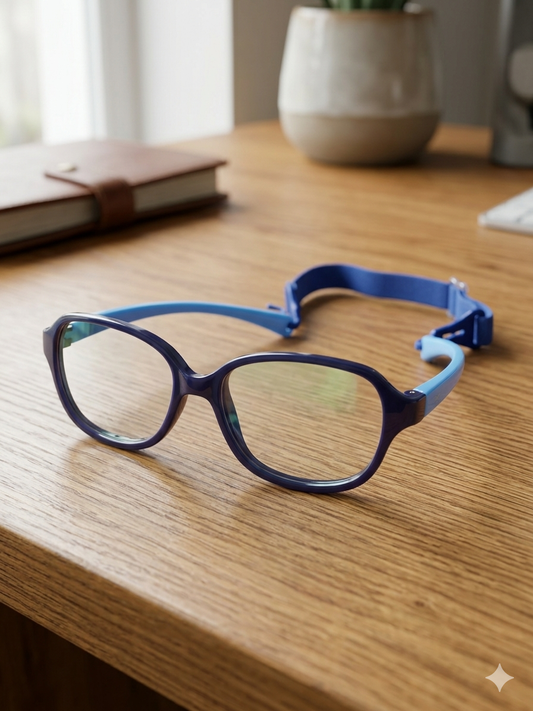 Kids(2-5 yrs) Zero Power Screen Protection GLASSES - Rounded Rectangle Navy Blue / Blue