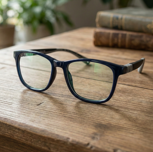 Kids(6-9 yrs) Zero Power Screen Protection Glasses - Square Dark Navy Blue - Black