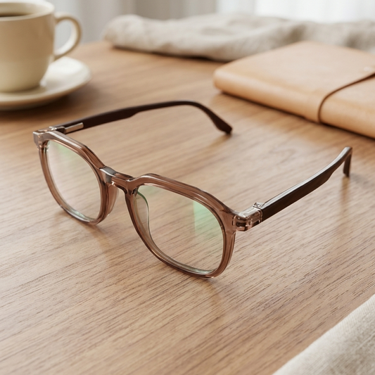 Kids(9-13 yrs) Zero Power Screen Protection GLASSES - Hexagon Brown Transparent / Brown