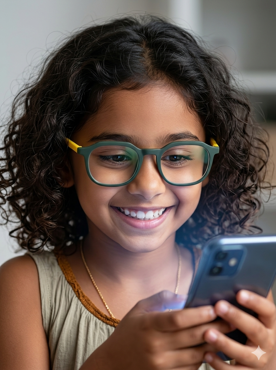 Kids(9-13 yrs) Zero Power Screen Protection GLASSES - Hexagon Dark Green / Yellow