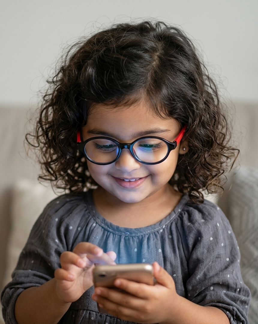 Kids(2-5 yrs) Zero Power Screen Protection GLASSES - Oval Black / Red