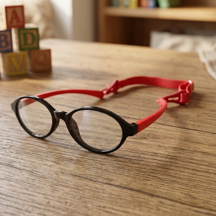 Kids(2-5 yrs) Zero Power Screen Protection GLASSES - Oval Black / Red